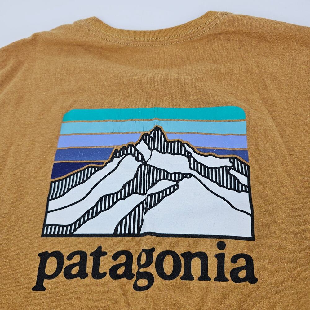 Patagonia Tan Brown long sleeve Mountains Graphic Eco Tee T-Shirt XL Gorp 4066